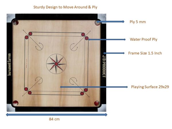 JD Sports 33 Inch Carrom Board With Coins set Water Proof Dull Tournament - Image 5