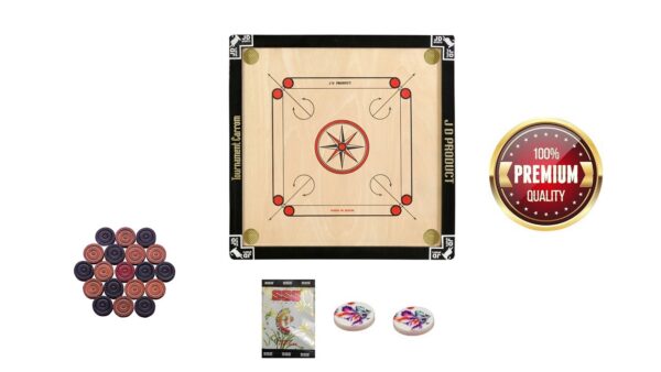 JD Sports Water Proof Dull Tournament Medium Carrom Board with coins